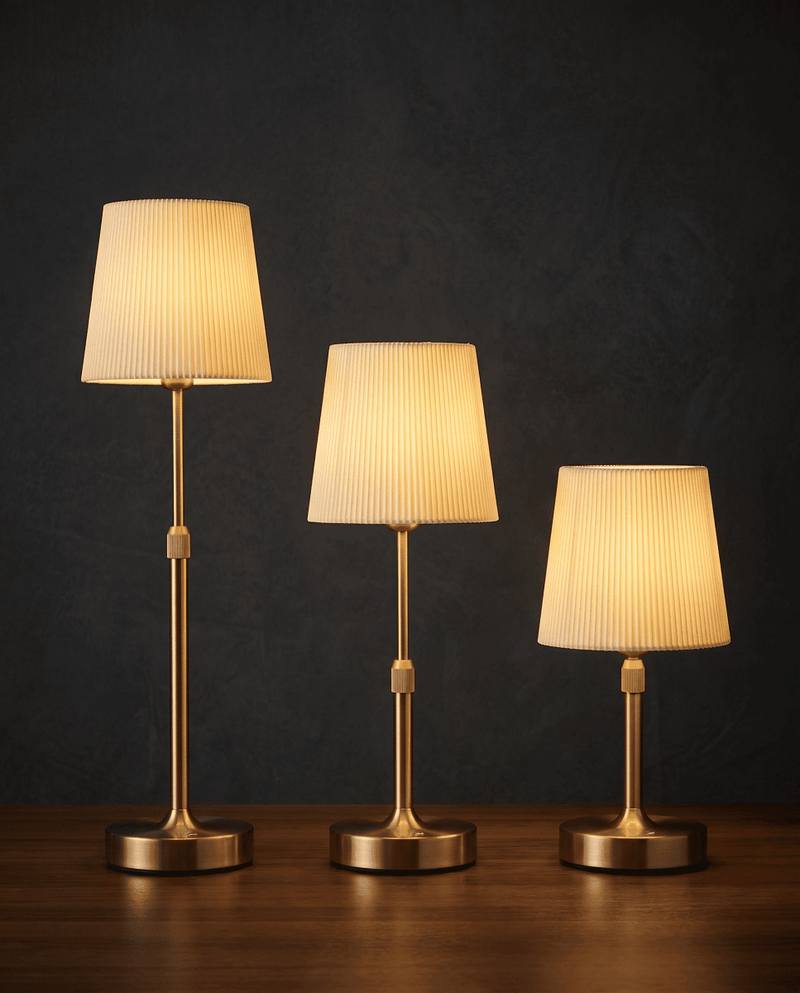 LuxeGlow gold lamp on a marble bedside table