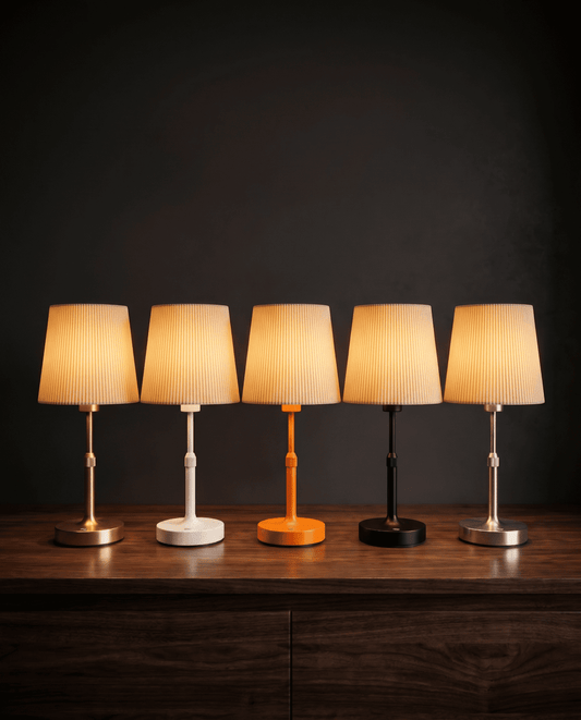 LuxeGlow Pointed Pleated — Gold, White, Orange, Black, Silver table lamps