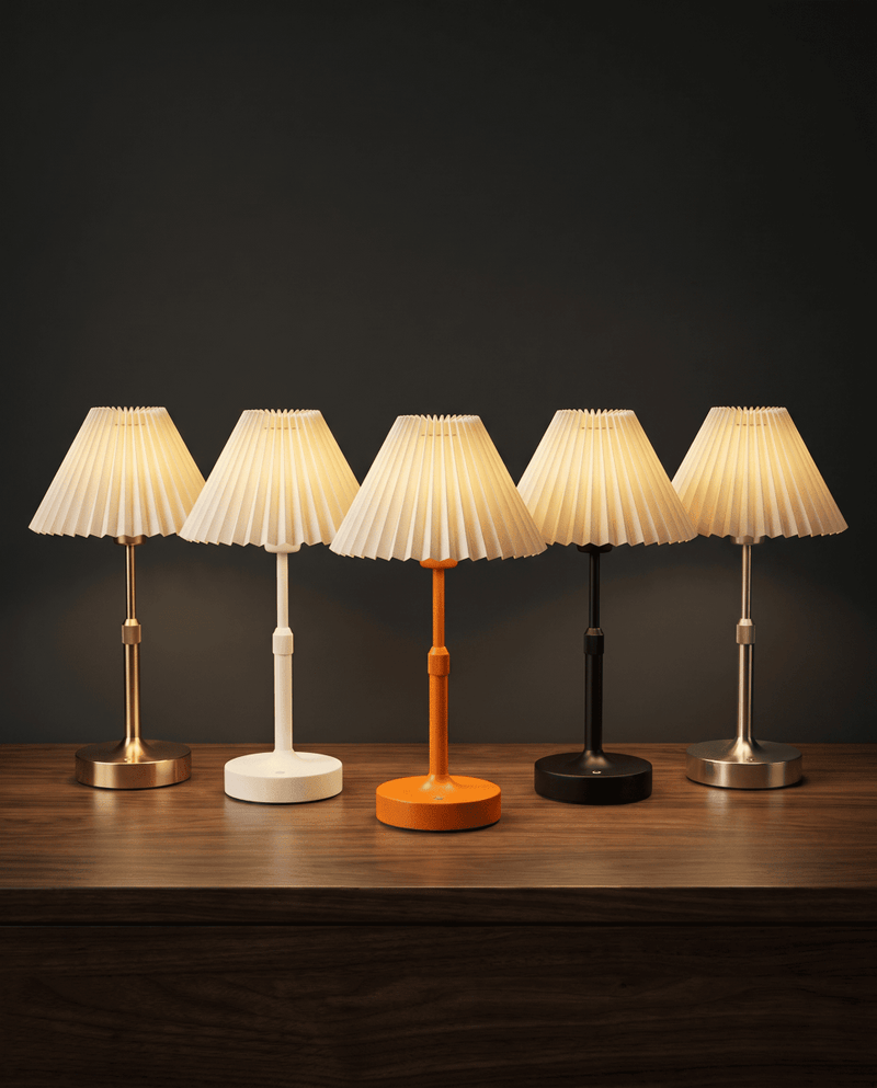 LuxeGlow lamps in Gold, Silver, Black and Orange
