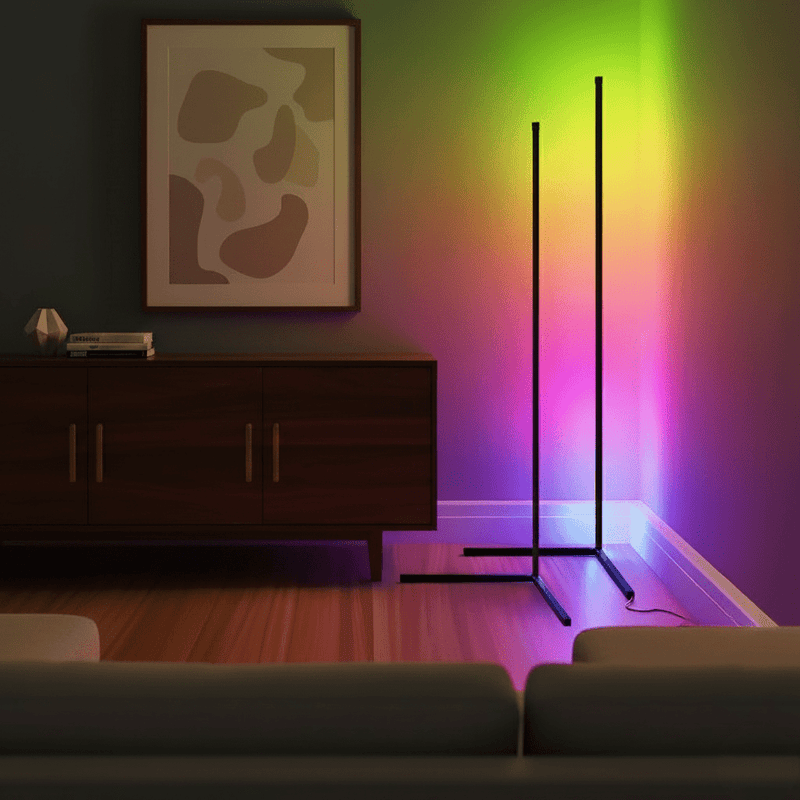 ColorFlow RGBIC corner lamps in a living room