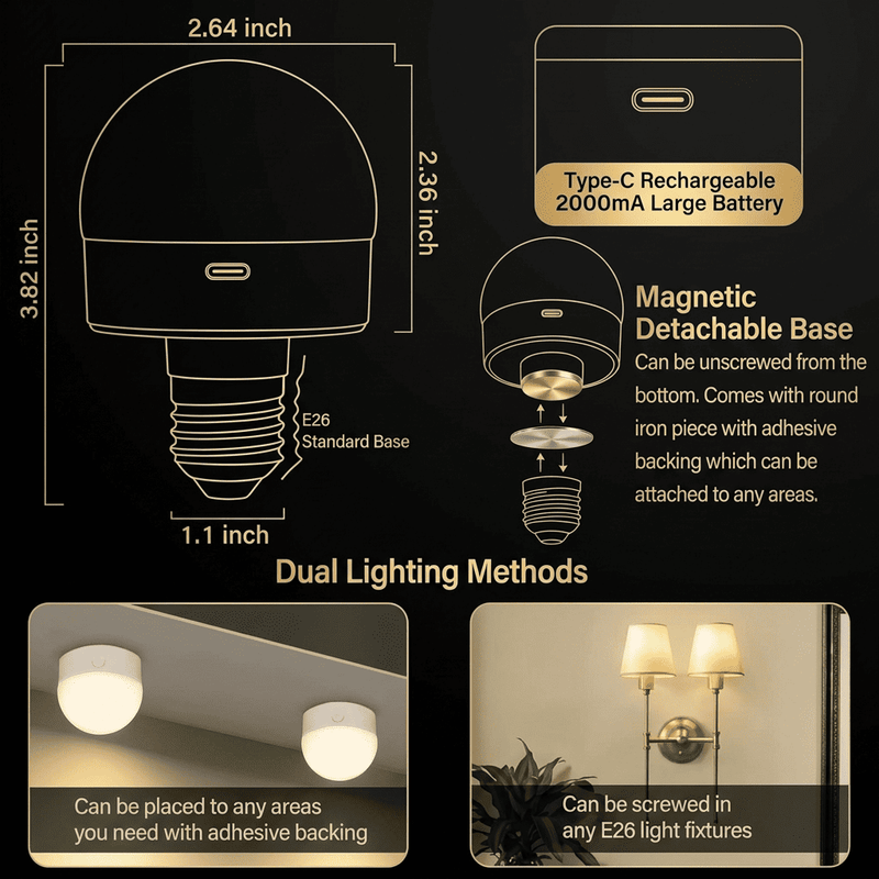 Magnetic detachable base and E26 fit