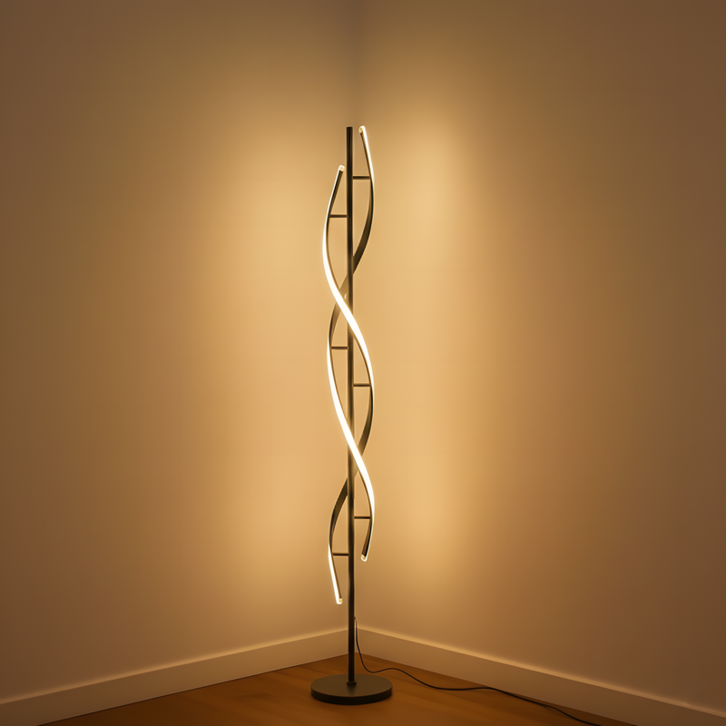 LumaSpiral floor lamp in a living room corner