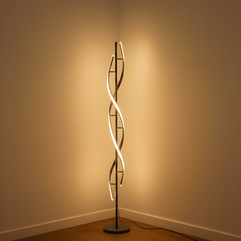 LumaSpiral floor lamp in a living room corner