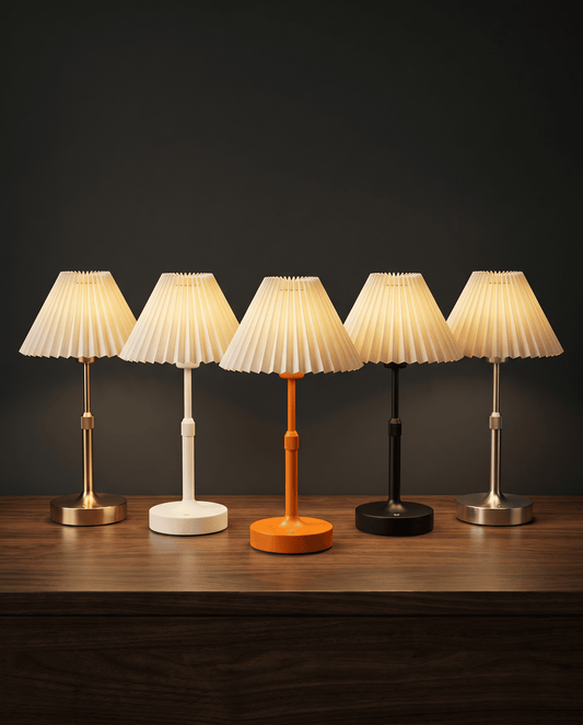 LuxeGlow Pleated — Gold, White, Orange, Black, Silver table lamps