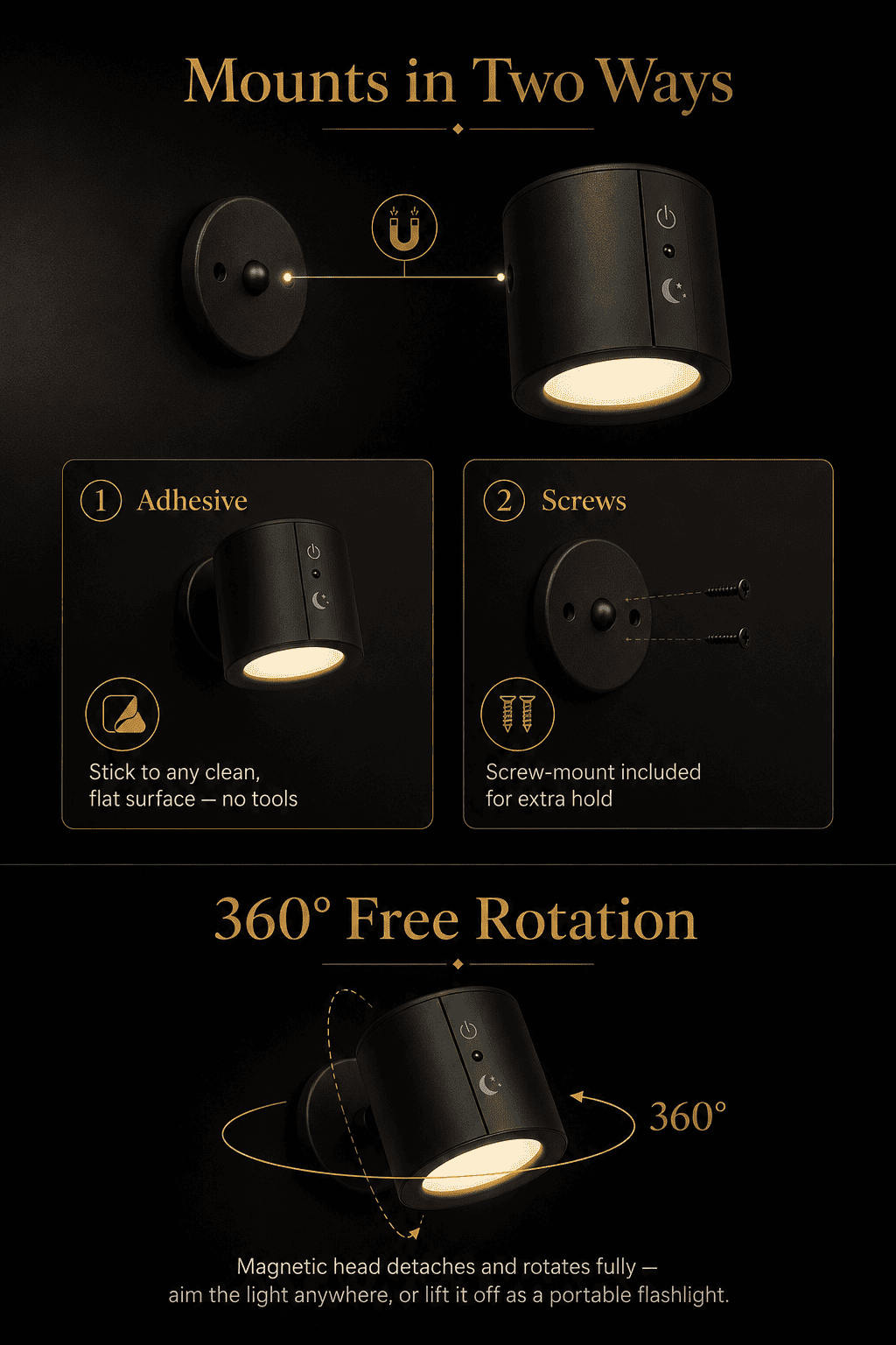 OrbitGlow™ Rotatable Cordless Wall Light